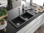 MEXEN/S MEXEN/S - Mario granitový drez 2-bowl vrátane batérie Telma, čierna/strieborný 6504-73-670200-00