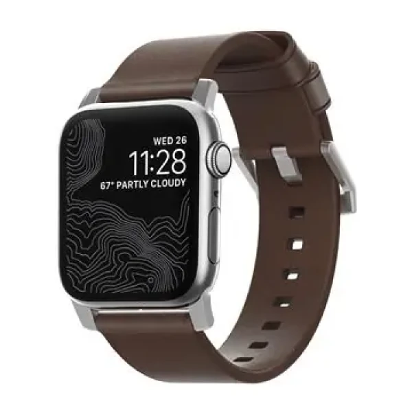 Nomad Leather kožený remienok pre Apple Watch (42 amp; 44 mm) hnedá koža strieborná pracka (NM1A4RSM00)