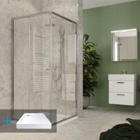 Mereo Kora Lite sprchový set: sprchovací kút 80x80x185cm, chróm ALU, sklo číre, 80 cm, vanička, sifón CK34133ZH