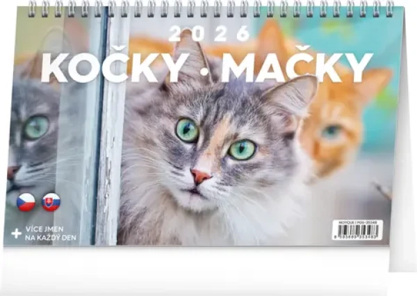 NOTIQUE Stolný kalendár Mačky - Mačky CZ/SK 2026, 23,1 x 14,5 cm (PGS-35348)