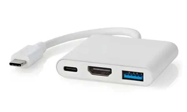 Nedis USB-C multiportový adaptér biela / Adaptér / USB-C - USB-A, USB-C, HDMI / 4K 30Hz / 10 cm (CCGB64770WT01)