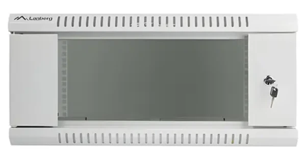 Lanberg WF01-6404-10S sivý / Nástenný rozvádzač 19" / 4U / 600×450 mm / presklené dvere / flat pack (WF01-6404-10S)