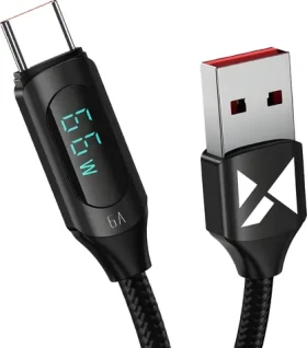 Wozinsky WUACC2 čierna / Kábel USB-A (M) - USB-C (M) / 66W / 6A / 2m / displej