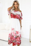 606-1 Dlhé letné šaty - kvetinový červený ombre vzor UNI