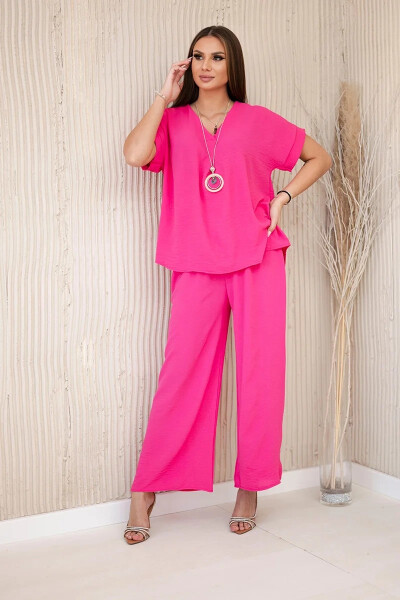 Súprava s náhrdelníkom blúzka + nohavice ružová UNI