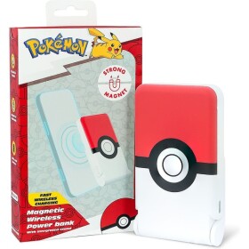 OTL Powerbank magnetický OTL 5000 mAh, USB-C 15W, Pokemon Pokeball ze stojakiem (biało-Červený)