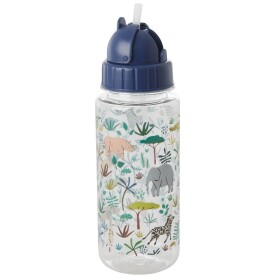 Rice Detská fľaša so slamkou Jungle Animals Blue 450 ml