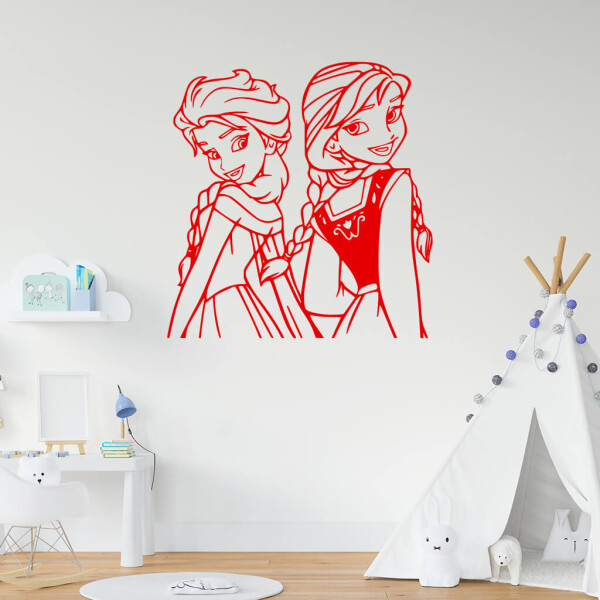 Veselá Stena Samolepka Ľadové kráľovstvo Elsa a Anna Farba: červená, Veľkosť: 80 x 83 cm