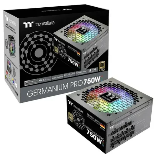 Thermaltake Germanium Pro RGB 750W čierna / Napájací zdroj / ATX 3.1 / PCIe Gen 5 / 80PLUS Gold / RGB (WG0750RE)