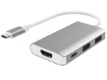 PremiumCord Prevodník USB-C na HDMI / Adaptér / HDMI + 2x USB 3.0 + PD charge / hliníkové púzdro (8592220017507)