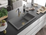MEXEN/S MEXEN/S - Omar granitový drez 800 x 480 mm, sivá, zlatý sifón 6520801005-71-G