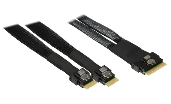 Inter-tech kábel SFF-8654 8i - 2x SFF-8654 4i čierny / Dátový kábel / PCIe 4.0 / 24 Gb/s / 0,7 m (88885662)