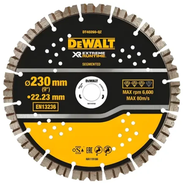 DeWalt Extreme / Diamantový rezný kotúč na betón / Priemer 230x22,23 mm (DT40260)
