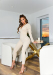 Sexy longsleeve Jumpsuit with V-Neckline BEIGE XL