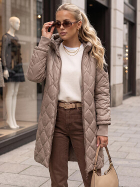 Dlhá dámska prešívaná prechodová bunda, béžová, FashionStreet TY5866 XXL
