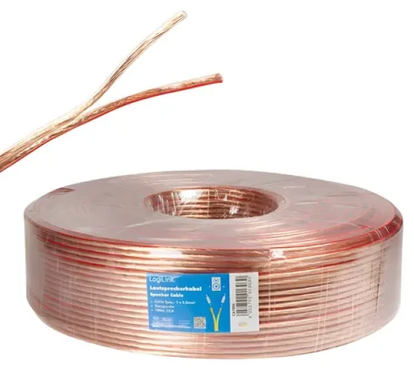LogiLink Reproduktorový kábel priehľadný / Reproduktorový kábel / 2x 2,5 mm2 / 100 m / CCA (CA1086)