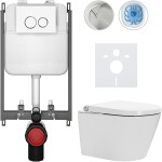 CERANO - Závesné WC s bidetom Basic/Cronus Standard - biela lesklá - WC tlačidlo Dualo/Biela - na zamurovanie - 59,3x38,4 CER-8050BD86421