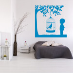 Veselá Stena Samolepka Vtáčik v klietke na strome Farba: biela, Veľkosť: 40 x 40 cm