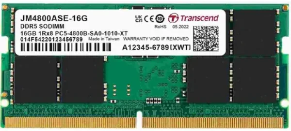 Transcend JetRam 16GB (1x16GB) 4800MHz / SODIMM / DDR5 / CL40 / 1.1V / 1Rx8 (JM4800ASE-16G)