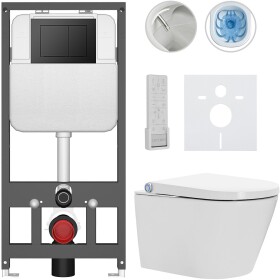 CERANO - Závesné WC s bidetom Basic/Cronus Premium - biela lesklá - WC tlačidlo Maxio/Čierna - závesné - predstenová inštalácia - 59,3x38,4 CER-8050BD86488