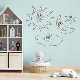 Veselá Stena Samolepka Slniečko, hviezdička, mesiačik a mráčik Farba: hnědá, Veľkosť: 40 x 33 cm