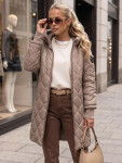 Dlhá dámska prešívaná prechodová bunda, béžová, FashionStreet TY5866 XXL
