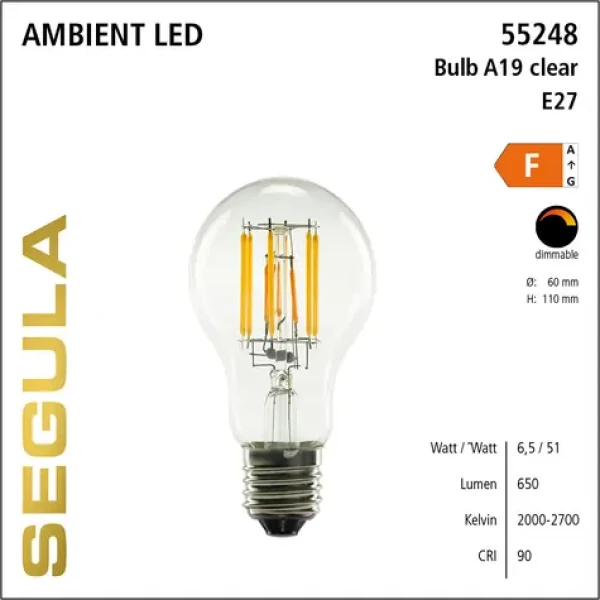 SEGULA LED Bulb 6,5W(51W) číra / LED žiarovka / E27 / 650 lm / 2000-2700K / stmievateľná (55248)