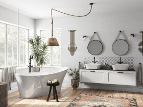 BESCO - Voľne stojaca vaňa CALIMA biela - Farba - Biela, Farba sifónu - Čierna, Rozmer vane - 170 × 74 cm VANCALIM170B