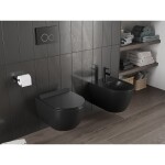 MEXEN/S - Carmen Závesná WC misa Rimless Tornado vrátane sedátka s slow slim, duroplast, čierna mat 30880185T
