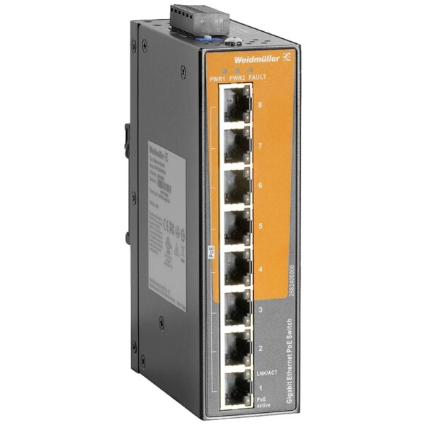 Weidmüller IE-SW-EL08-8GTPOE priemyselný ethernetový switch 10 / 100 / 1000 MBit/s funkcia PoE; 2682400000