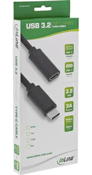 InLine USB 3.2 Gen 2 čierna / Predlžovací kábel / USB-C / USB-C / 2 m (35772)