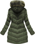 Dámska prešívaná zimná bunda v khaki farbe s kapucňou (w749-1) odstíny zelené S (36)