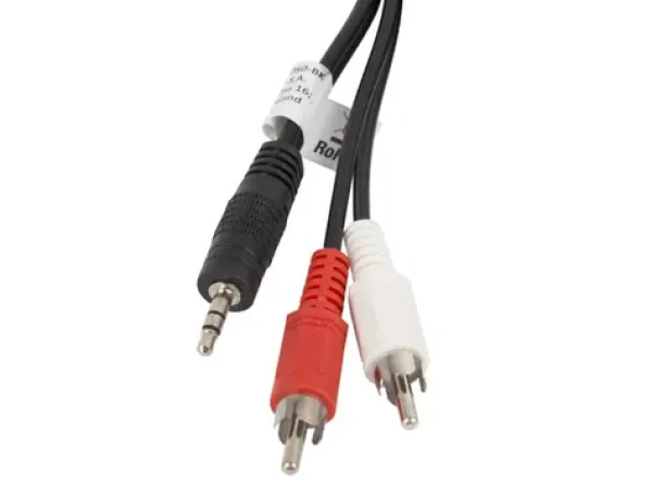 Lanberg CA-MJRC-10CC-0050-BK čierna / Audio kábel / 3,5 mm jack (M) - 2x RCA (M) / 5 m (CA-MJRC-10CC-0050-BK)