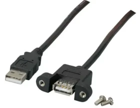 MicroConnect kábel s montážnymi konektormi USB2.0 A (M) - USB2.0 A (F) 2m čierna / 480Mbit/s (USBAAF1PANEL2)