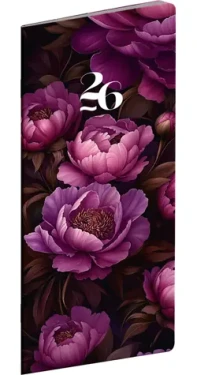 NOTIQUE Vreckový diár Fialové kvety 2026 plánovací mesačný / 8 x 18 cm (PGD-MESPL-35779)