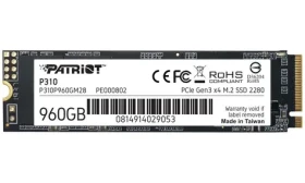 Patriot P310 960GB / SSD / M.2 2280 / PCIe Gen3 / R: 2100MBps / W: 1800MBps / 3y (P310P960GM28)