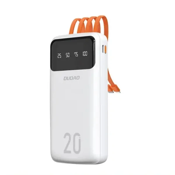 Dudao K6 Pro+ 20000mAh biela / Powerbanka / 4X vstavané káble / USB-C / micro USB / Lightning / USB-A (200407)