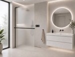 CERANO - Sprchová zástena Walk-in Onyx L-ľavá vzpera - 8 mm + polička/držiak na uteráky - čierna matná, mliečne sklo - 80x200 CER-8050BD826