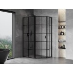 MEXEN/S - Mist Lsprchovací kút päťboký krídlový asymetrický ľavá 100 x 80, čierna kratka, čierna 8A8L-100-080-70-77-L