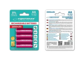 Esperanza Nabíjacia batéria AA červená / 1.2V / 2000mAh / Ni-MH / 4 ks / v blistri (EZA104R - 5901299923375)