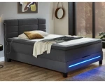 Postel boxspring s osvetlením Jefferson 140x200 cm, antracitová látka%