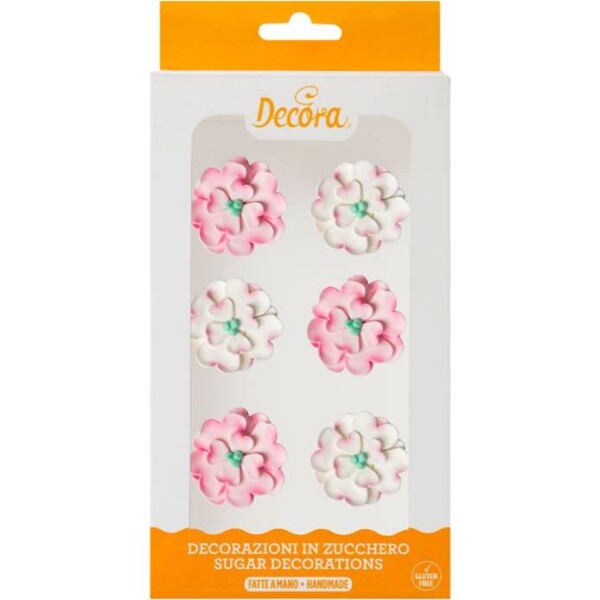 Cukrové ozdoby biele ružové kvetinky, 6 ks - Decora - Decora
