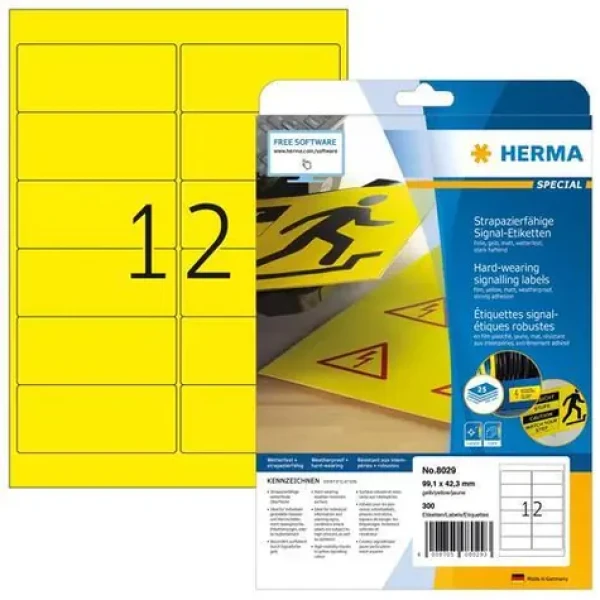 Herma signálne etikety A4 99,1x42,3 mm žltá / Fólie / vodeodolné / laser / 300 ks (8029)