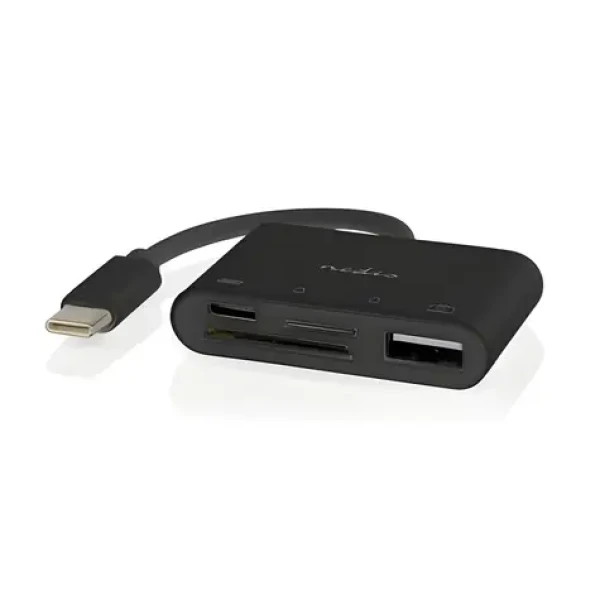 Nedis CCGB64780BK01 čierna / USB-C hub / 4 porty / USB-A + USB-C / SD microSD čítačka / USB 2.0 (CCGB64780BK01)
