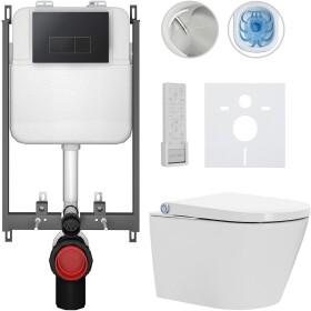 CERANO - Závesné WC s bidetom Basic/Cronus Premium - biela lesklá - WC tlačidlo Modulo/Čierna - na zamurovanie - 59,3x38,4 CER-8050BD86501