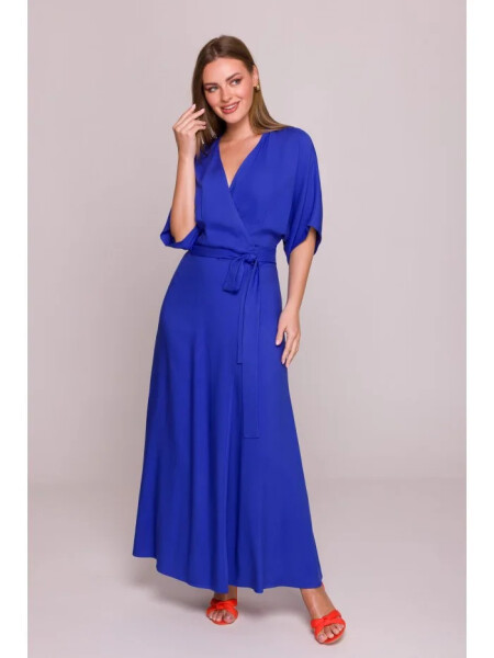 Viskózové maxi šaty s prekríženým strihom S406 modré – Stylove XXL