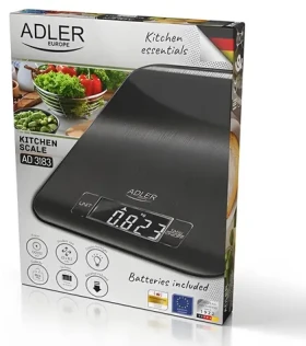 Adler AD 3183b čierna / Kuchynská váha / Presnosť 1 g / Maximálne 5 kg / kg g lb oz / 2 x CR2032 (AD 3183b)