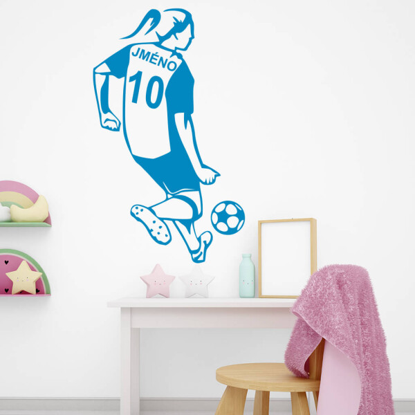 Veselá Stena Samolepka Futbalistka s menom Farba: modrá, Veľkosť: 80 x 47 cm