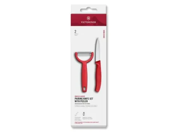 VICTORINOX Swiss Classic Kuchynský nôž a Y-škrabka 2 ks červená / rovné ostrie (6.7111.22C1)