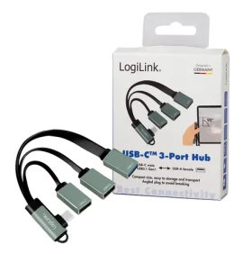 LogiLink USB-C Hub lomený strieborná / USB-C Hub / 3 porty / 2x USB-A 2.0 / 1x USB-A 3.2 Gen1 / hliník (UA0361)